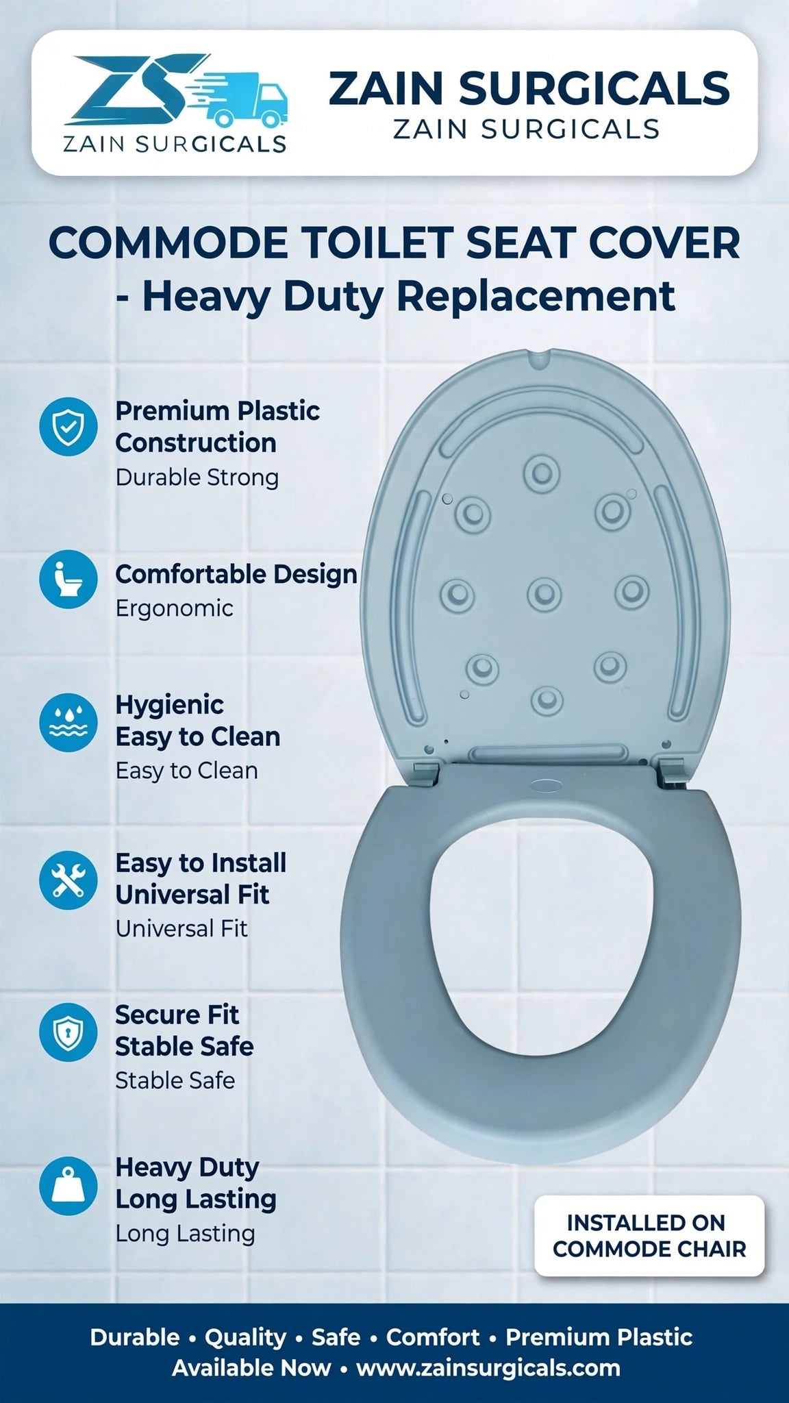 Commode toilet seat cover, replacement - Zain Surgicals