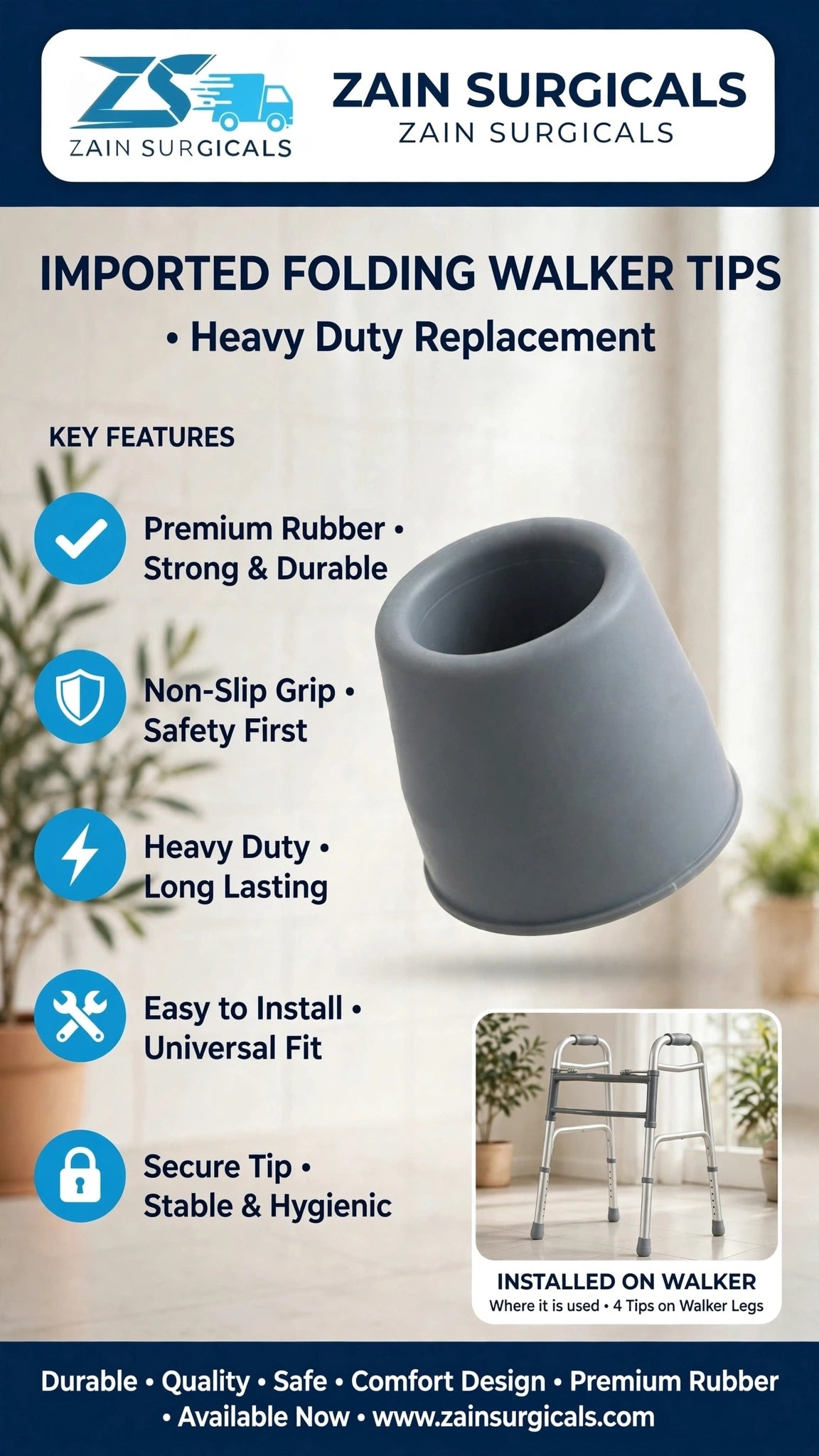 Folding walker rubber tip replacement - Zain Surgicals
