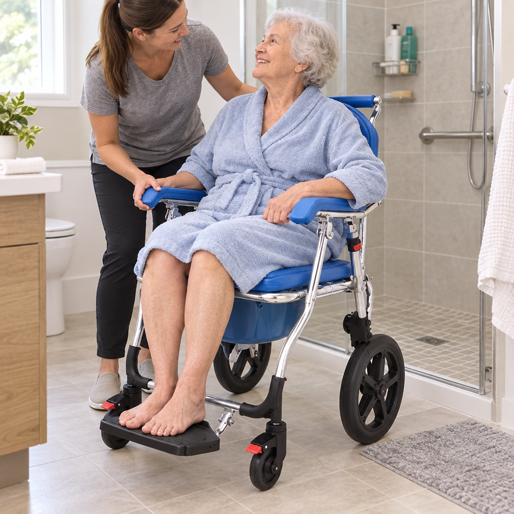 4-in-1 foldable shower and commode wheelchair - Zain Surgicals
