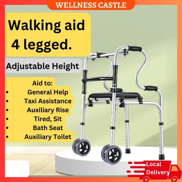 Medical Adjustable Walking Frame Curve Handle with Seat Wheel Aids for Elderly Foldable Walker Lightweight Stand Assistance