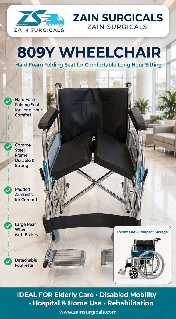 809Y wheelchair with hard foam folding seat - Zain Surgicals
