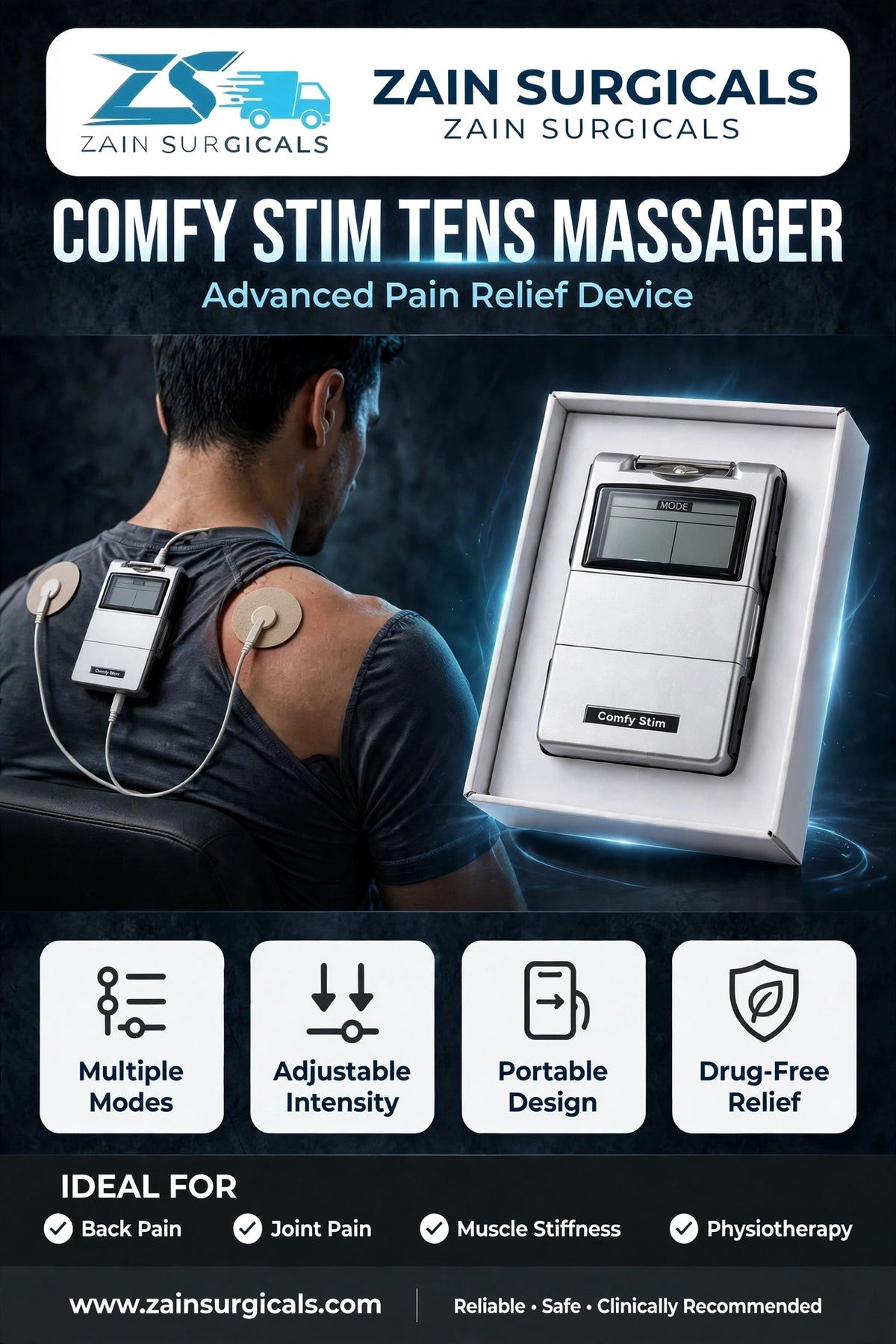 Comfy Stim TENS massager for pain relief - Zain Surgicals
