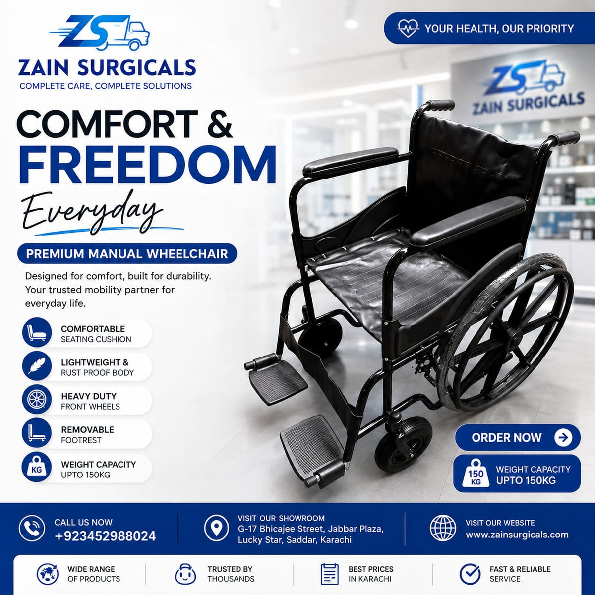 Heavy-duty Hajj travel wheelchair - Zain Surgicals
