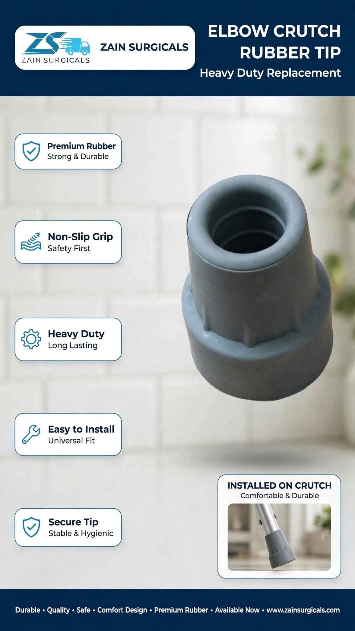 Elbow crutch rubber tip replacement - Zain Surgicals