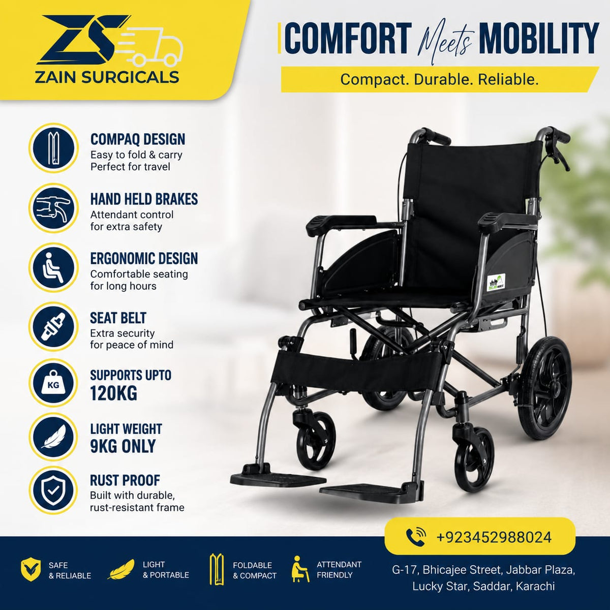 Smart lightweight travel wheelchair - Zain Surgicals