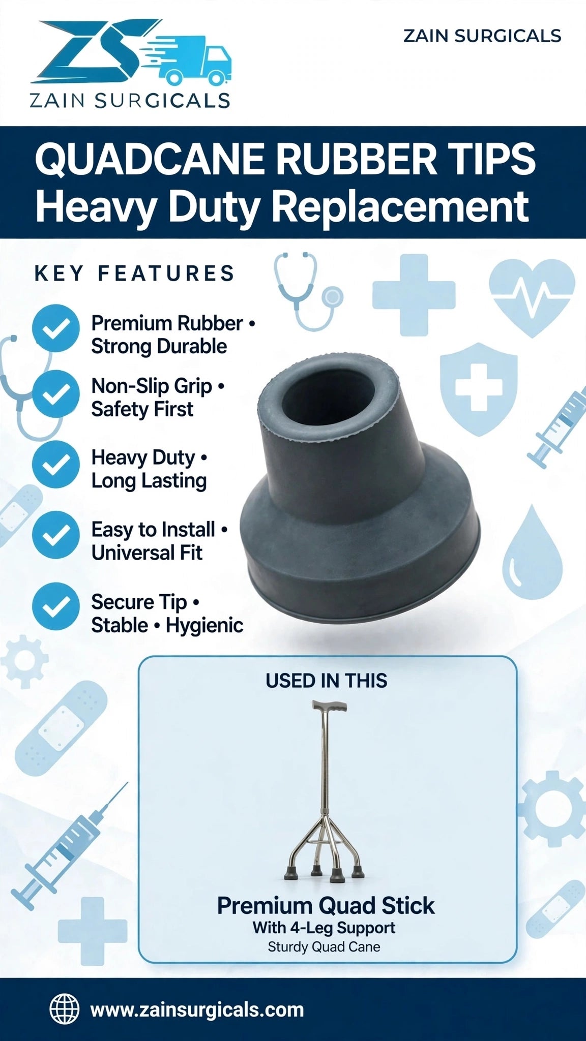 Quad cane rubber tip replacement - Zain Surgicals