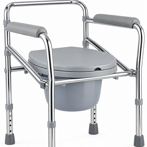 Folding Steel Commode Chair, Adjustable Height