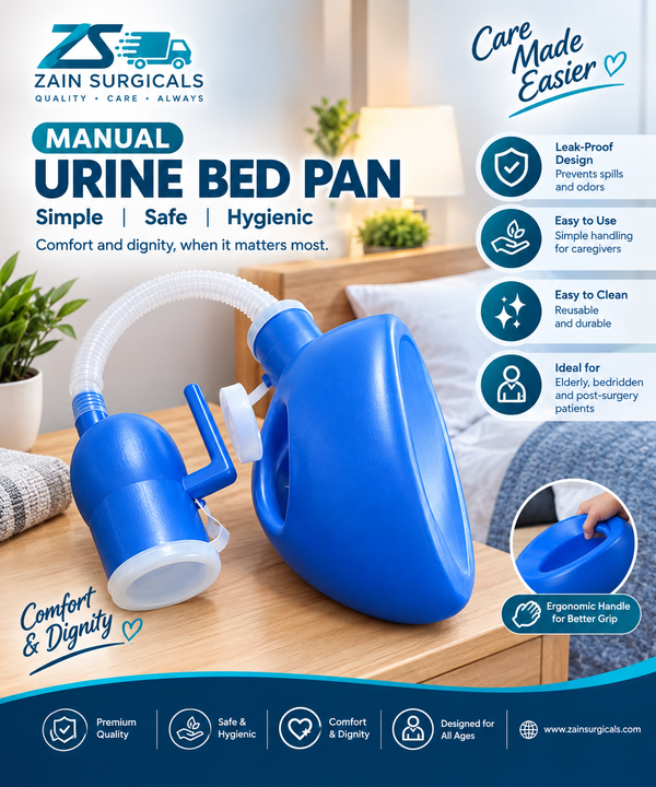 Manual urine bed pan with tube - Zain Surgicals