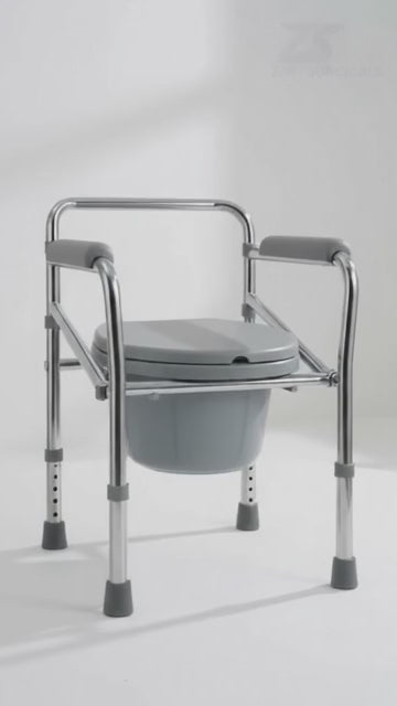 Folding Steel Commode Chair, Adjustable Height