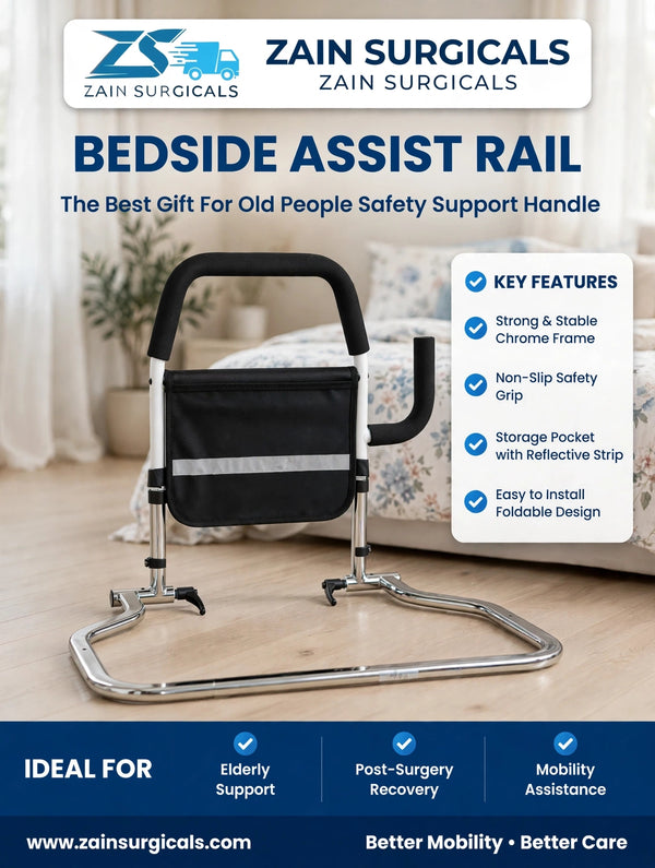 Bedside assist rail with storage pocket - Zain Surgicals
