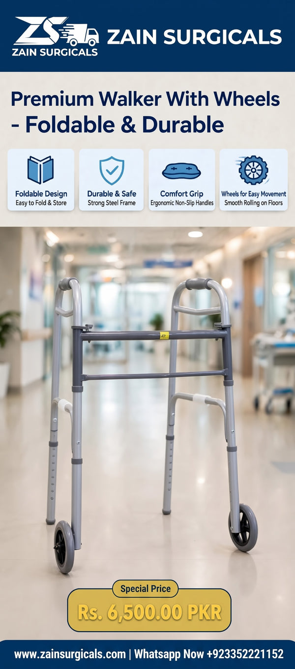 Folding walker with 5-inch glide wheels - Zain Surgicals
