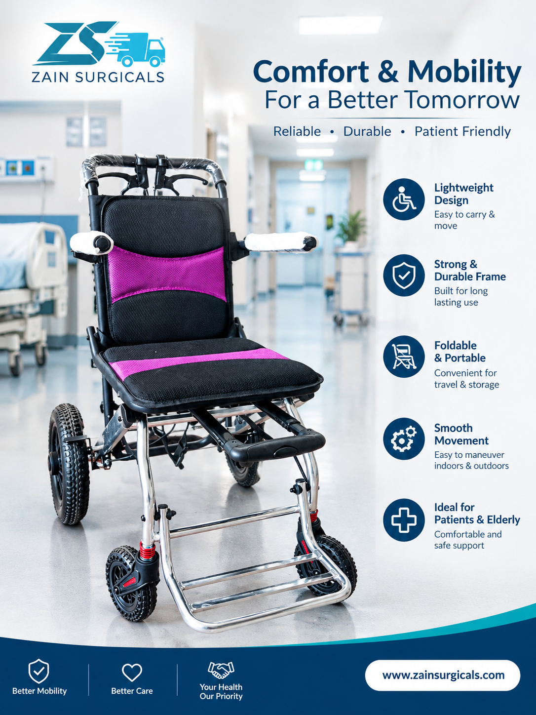 Ultra-lightweight folding travel wheelchair for Umrah and Hajj - Zain Surgicals