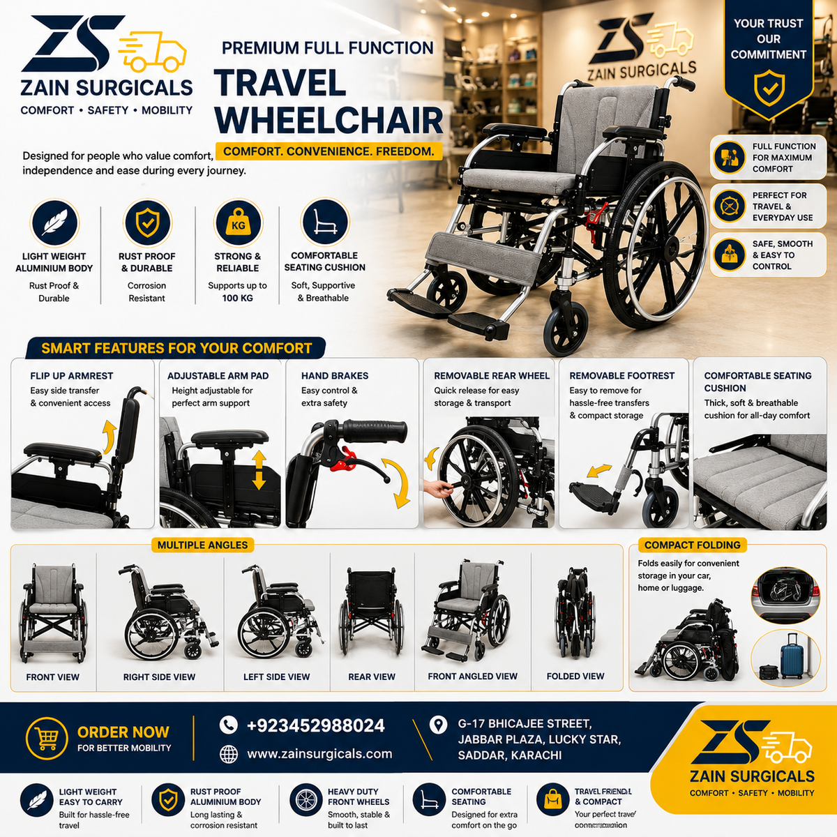 Comfy Plus spacious wheelchair - Zain Surgicals

